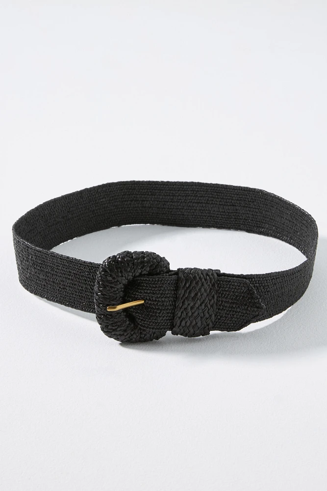 Raffia-Wrapped Stretch Waist Belt