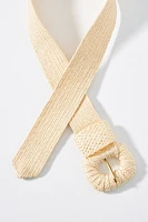 Raffia-Wrapped Stretch Waist Belt