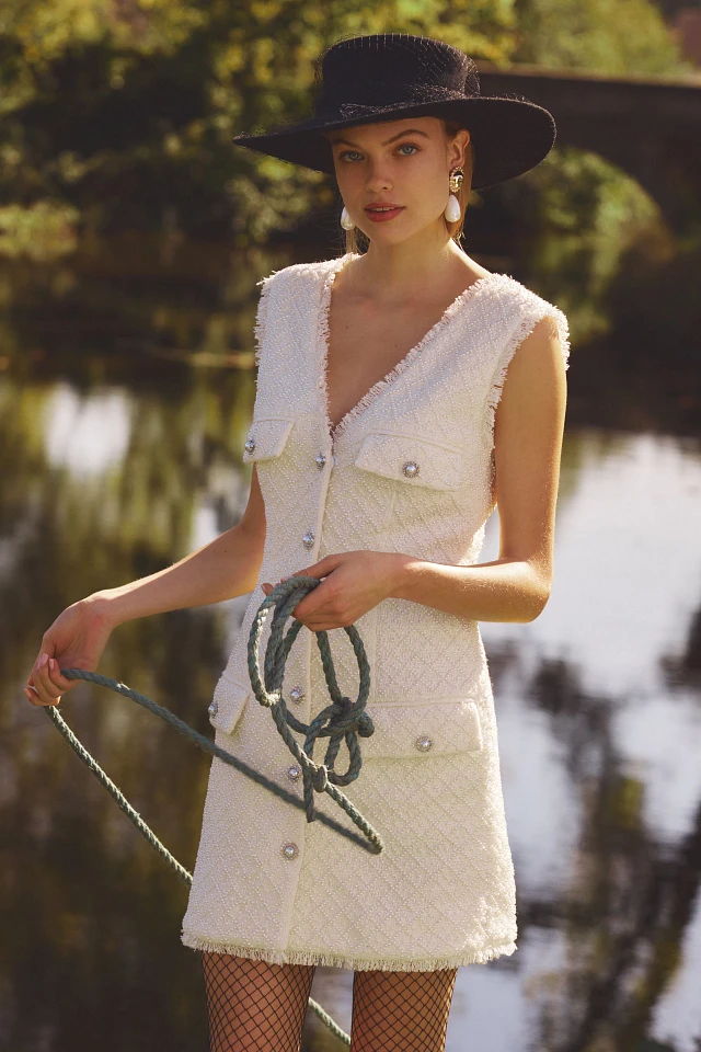 BHLDN Ella V-Neck Pearl Tweed Mini Dress at MarketFair Shoppes in  Princeton, NJ