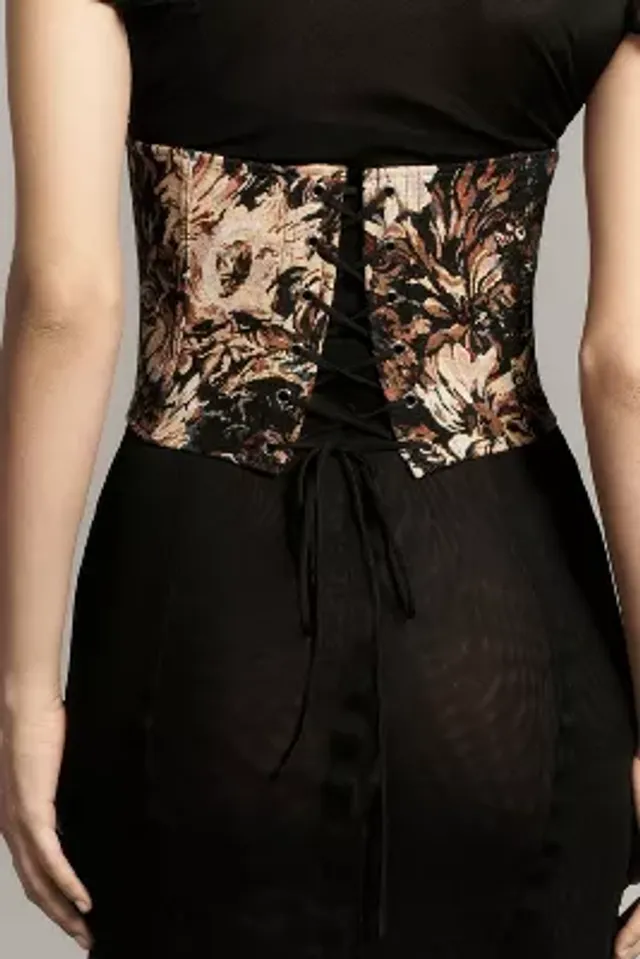 By Anthropologie Lace Velvet Corset Top