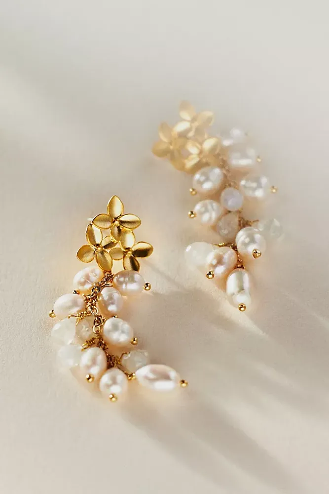 Theia Adelina Pearl & Quartz Cluster Earrings