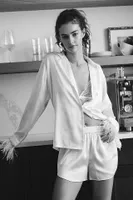 Audrey Adele Feather-Trim Pajama Blouse & Shorts Set