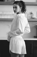 Audrey Adele Feather-Trim Pajama Blouse & Shorts Set