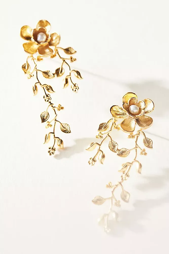 Serefina Pearl Flower & Leaf Earrings