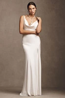 Jenny by Yoo Mae Cowl-Neck Side-Slit Slip Satin Wedding Gown