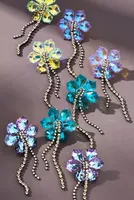Iridescent Flower Crystal Chain Earrings