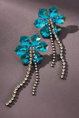 Iridescent Flower Crystal Chain Earrings
