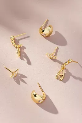 Crystal Monogram Earrings, Set of 3