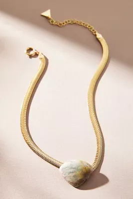 Stone Pendant Herringbone Chain Necklace