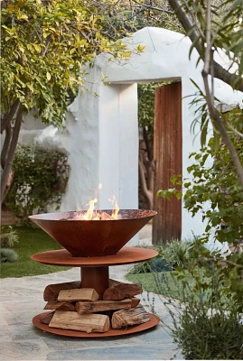 Pedestal Bowl Fire Pit + Log Holder