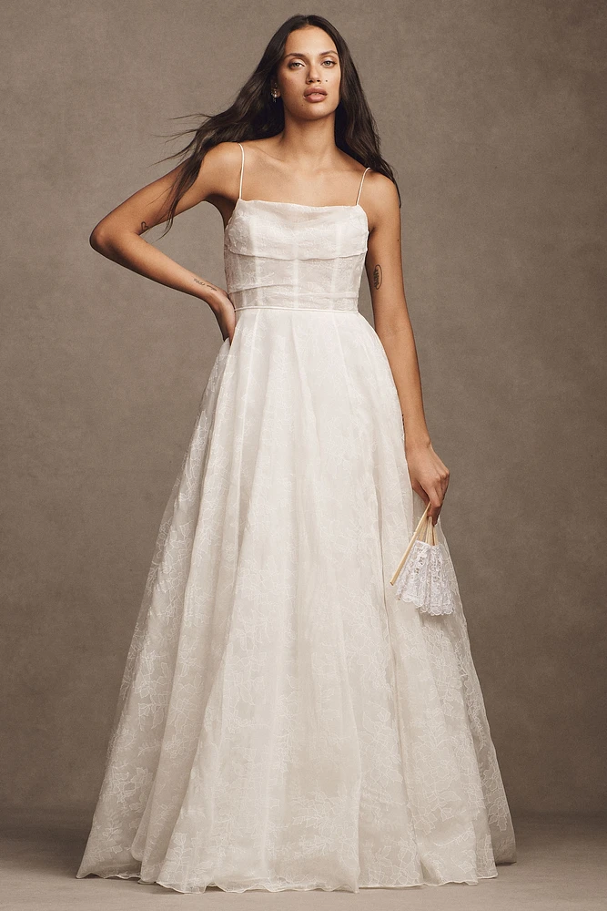 Jenny Yoo Aveline Cowl-Neck Corset Silk Organza Wedding Gown