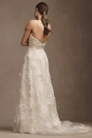 Watters Arien Strapless Floral Appliqué A-Line Wedding Gown