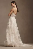 Watters Arien Strapless Floral Appliqué A-Line Wedding Gown