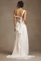 Watters Venus Satin & Lace Draped Wedding Gown