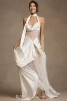 Watters Venus Satin & Lace Draped Wedding Gown