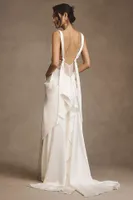 Watters Venus Satin & Lace Draped Wedding Gown