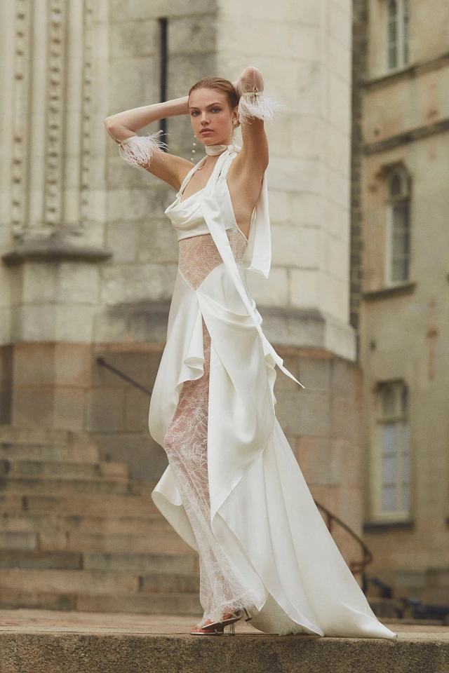 knee length dresses for ladies Sample Sale Fit and Flare Goddess Bridal Gown by Claire Pettibone main image 1