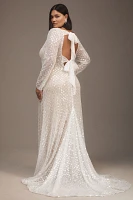 Watters Mia Long-Sleeve Open-Back Sheath Wedding Gown