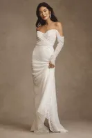 Watters Glimpse Long-Sleeve Off-The-Shoulder Wedding Gown