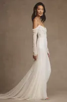 Watters Glimpse Long-Sleeve Off-The-Shoulder Wedding Gown