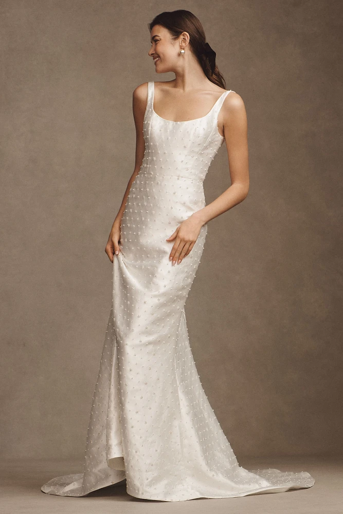 Watters Harper Embellished Satin Wedding Gown