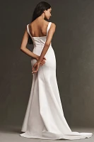 Bégum for Anthropologie Weddings Isla Square-Neck Satin Mermaid Wedding Gown