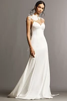 Bégum for Anthropologie Weddings Leonara V-Neck Floral Slip Satin Wedding Gown