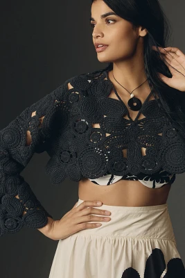 By Anthropologie Patterned  Crochet Shrug