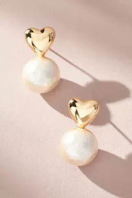 Heart Pearl Drop Earrings