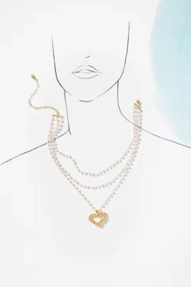 Multi-Strand Pearl Heart Necklace