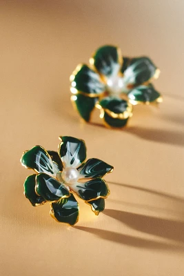 The Pink Reef Handpainted Floral Post Earrings