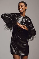 Hutch Long-Sleeve Sequin Feather Mini Dress