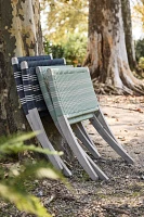 Folding Teak + Wicker Scissor Chair, Stripe