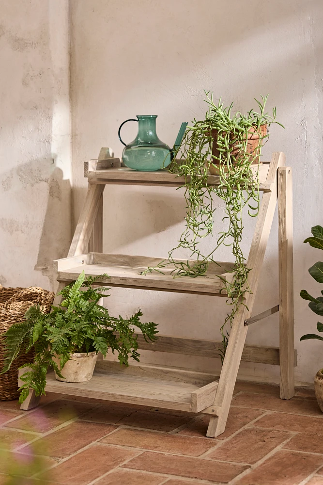 3-Tier Folding Teak Plant Stand