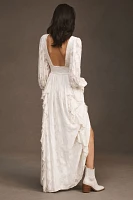 BHLDN Donna Long-Sleeve V-Neck Ruffled Maxi Dress