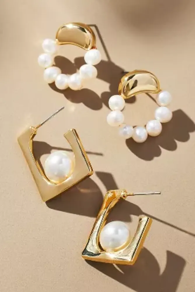 Casual Pearl Earrings, Set of 2