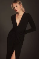 Katie May A Mood Long-Sleeve V-Neck Slim Stretch Jersey Maxi Dress