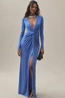 Katie May A Mood Long-Sleeve V-Neck Slim Stretch Jersey Maxi Dress