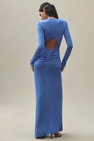 Katie May A Mood Long-Sleeve V-Neck Slim Stretch Jersey Maxi Dress