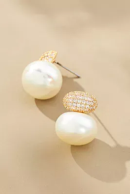 Crystal-Topped Pearl Earrings