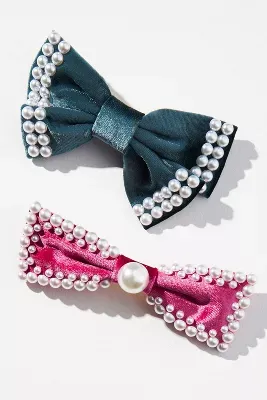 Pearl-Embellished Hair Bows, Set of 2