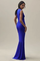 Norma Kamali Sleeveless Deep V-Neck Shirred Stretch Jersey Fishtail Gown