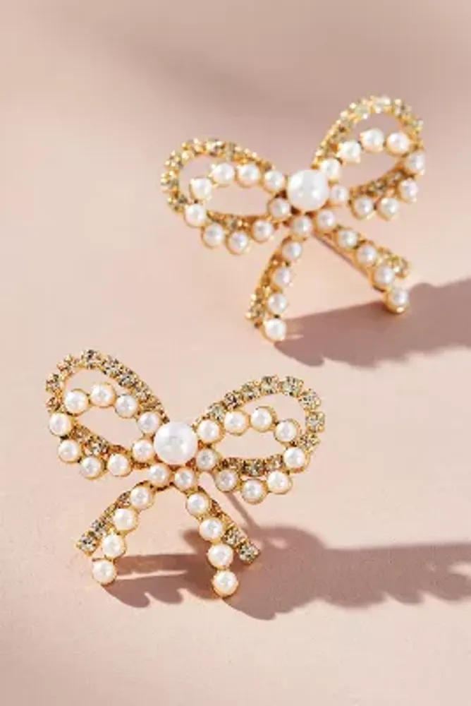 Crystal Pearl Bow Earrings