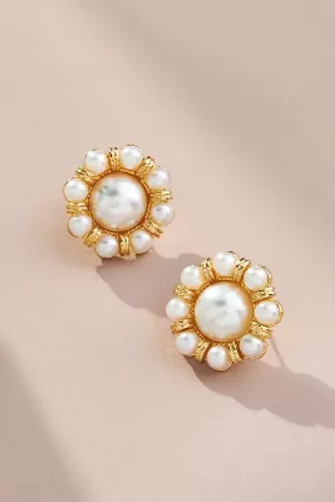 Small Pearl Floral Post Earrings