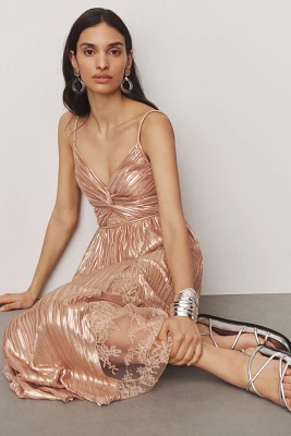 Sabina Musayev Franny Deep-V Satin A-Line Dress