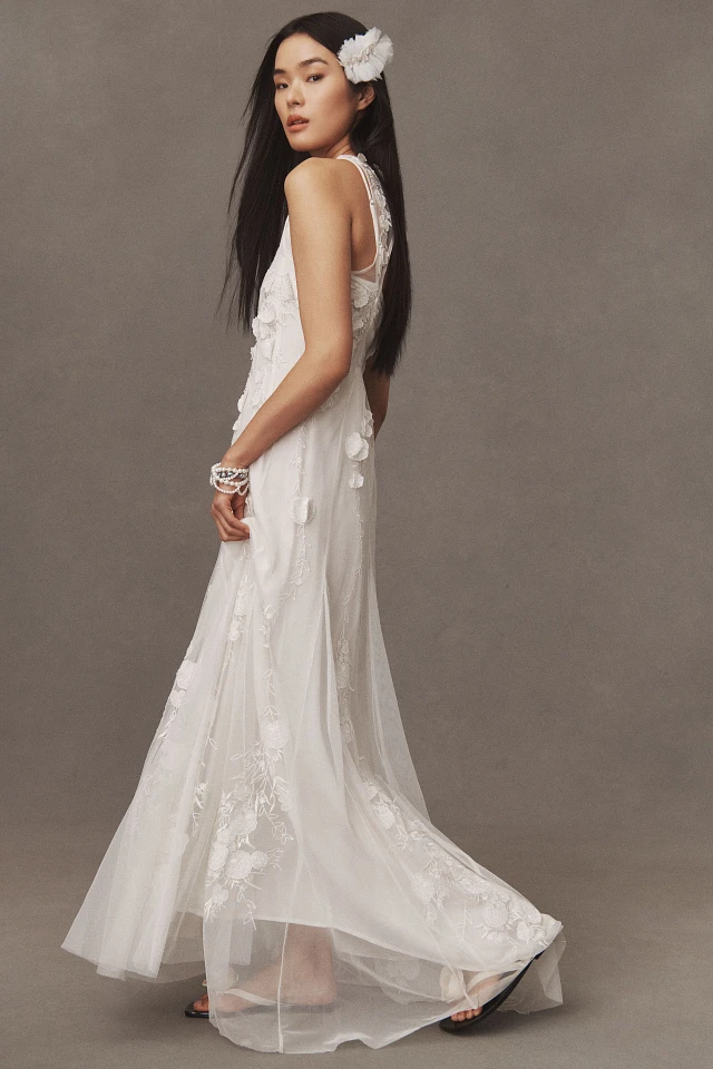 bhldn calla sleeveless tulle floral appliqu maxi dress BHLDN Calla Sleeveless Tulle Floral Appliqu Maxi Dress