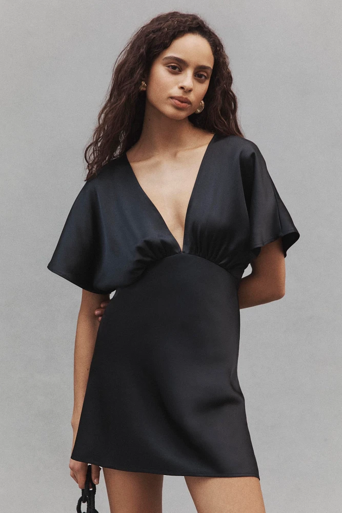 BHLDN Leila Stretch Satin Deep-V Mini Dress