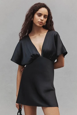 BHLDN Leila Stretch Satin Deep-V Mini Dress