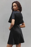 BHLDN Leila Stretch Satin Deep-V Mini Dress