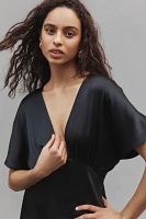 BHLDN Leila Stretch Satin Deep-V Mini Dress